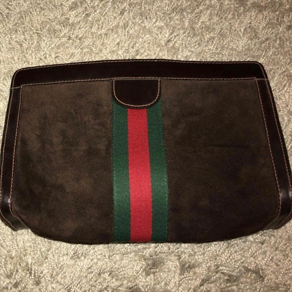 Vintage Gucci Parfums Brown Suede Clutch Bag